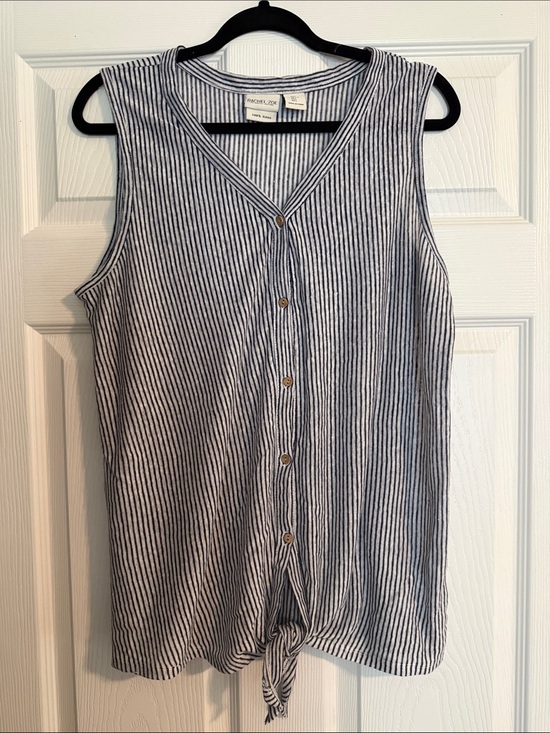 Rachel Zoe Tops - Rachel Zoe Navy and White Striped Sleeveless Button-Front Tie Top